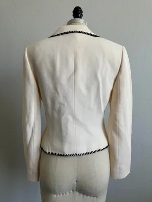 Tahari Womens Wool Blazer Cream Black Contrast Stitch Size 4 Vintage thumbnail 10