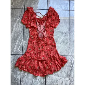 Spell & The Gypsy Collective Red Floral Star Lace Up Mini Dress XS Boho Ruffle thumbnail 7