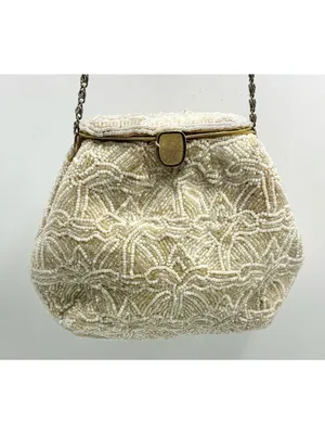 Carlo Fellini Clutch Purse Handbag White & Cream Beaded thumbnail 4
