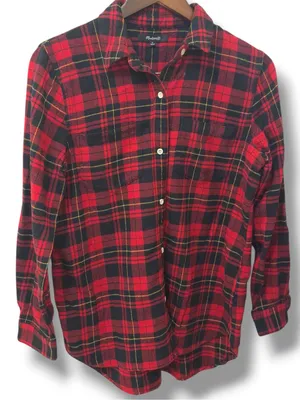 Madewell |EUC Cotton Red Black Plaid Flannel Buffalo Check Button Down Shirt (M) thumbnail 3