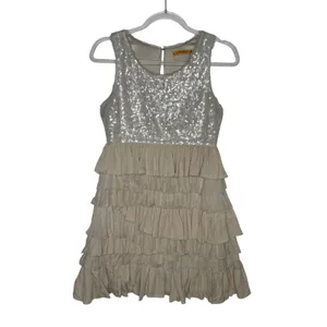 Alice + Olivia 2000s Silk Ruffle Tiered Sequin Dress Neutral Small thumbnail 2