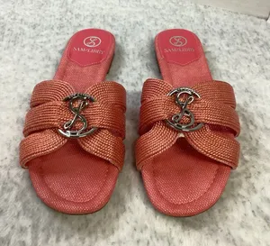 Sam and Libby Reyes‎ Coral Pink Slide Sandals Silver Buckle Flat Shoes Womens 9 thumbnail 1