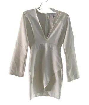 Missguided Crepe Plunge Asymmetric Bodycon Dress NWT US 0 White thumbnail 1