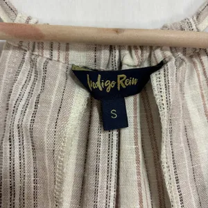 Indigo Rein Linen Dress Womens S Beige Striped Button‎ Skirt Coastal Boho Casual thumbnail 4