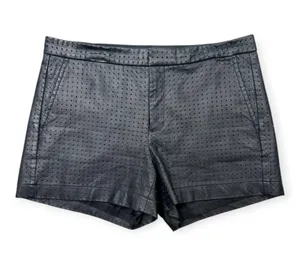 Banana Republic | NWT | 0 | Black Faux Leather Perforated Lined Chino Shorts thumbnail 2