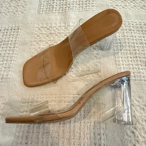 women's 39 rubber clear double strap square toe heels sandal 3089 thumbnail 6