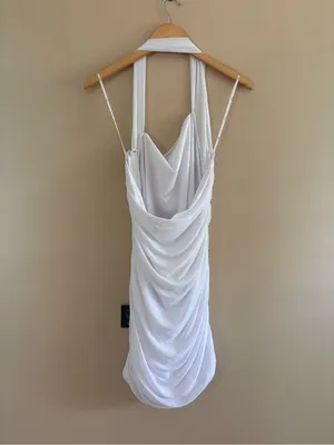 Lulus Attractive Radiance White Mesh Ruched Halter Mini Dress Size XXL Bridal thumbnail 5