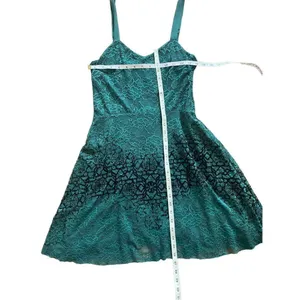 Free People Strap Mini Flare‎ Dress Green Floral Lace Black Velvety Detail thumbnail 5