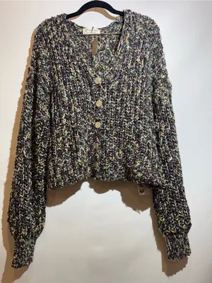 NWT Free People Multicolor Speckled Chunky Button Flea Market Cardigan Size M thumbnail 2