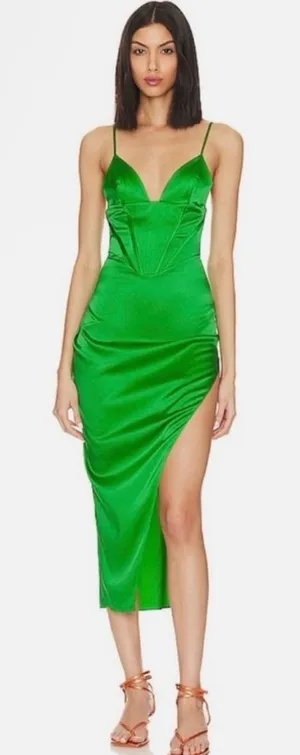 NWT SER.O.YA‎ Jamila Silk Corset Dress Kelly Green Sz Small $525 thumbnail 1