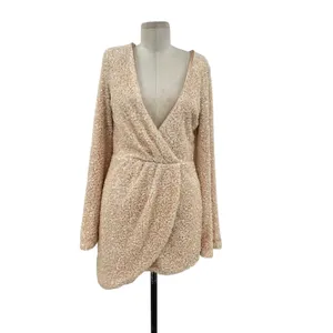 Michael Costello‎ x Revolve Valerie Dress Mini Long Sleeve Sequin Ivory Medium thumbnail 3