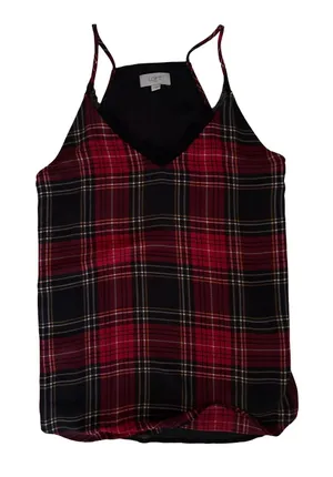 LOFT Red and Black Plaid Camisole with Spaghetti Straps thumbnail 1