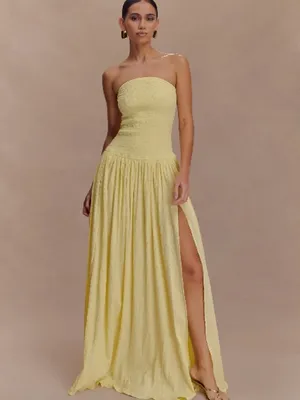 MESHKI maureenCotton Shirring Maxi Dress - Lemon, M thumbnail 3
