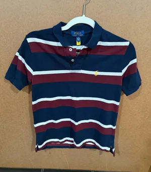 Polo Ralph Lauren kids polo shirt blue/ burgundy stripes M 10/12 thumbnail 1