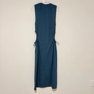 ASOS DESIGN crinkle midi dress cut out side detail and toggle trim blue‎ 10 thumbnail 4