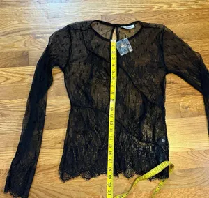 Topshop Women’s 2 Black Lace Sheer Crewneck Layering Long Sleeve Layering Top thumbnail 3
