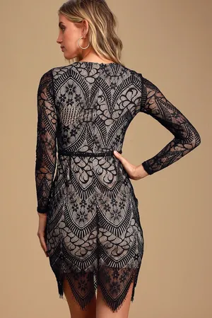 Black Lace Long Sleeve Dress thumbnail 3