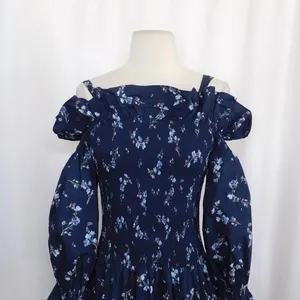 Revolve REBECCA‎ TAYLOR Francine Off Shoulder Dress Floral Smocked Navy Blue 0 thumbnail 3