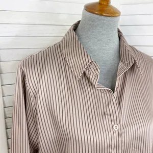 The Workshop Satin Pinstripe Oversized Button Up Shirt Mocha Medium Boyfriend‎ thumbnail 8