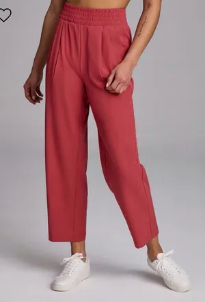 RBX Women's Smocked Waist Wide-Leg Track Pants in Garnet thumbnail 1
