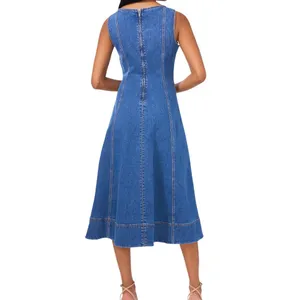 NWT 1. STATE Womens Scoop-Neck Sleeveless Denim Dress DS93397692AI Blue Quart XS thumbnail 3