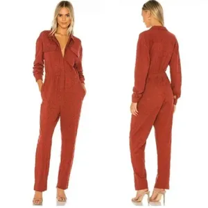 Free People rust colored eyelet‎ jumpsuit zip up size 4 thumbnail 2