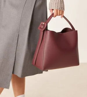 Mango MNG burgundy matte leather buckle side handbag purse thumbnail 1