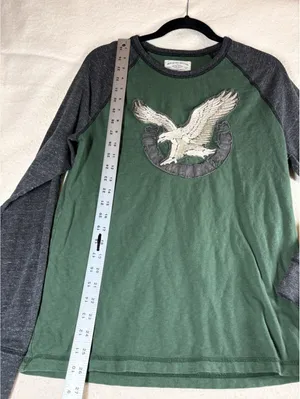 American Eagle Eagle Logo Raglan Long Sleeve T Shirt Green Gray Women’s M thumbnail 4