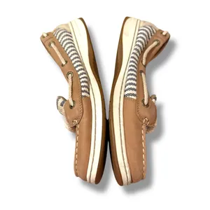 Sperry Angelfish Top Sider Cream & Blue Striped Leather Fabric Boat Shoes Sz 6‎ thumbnail 2