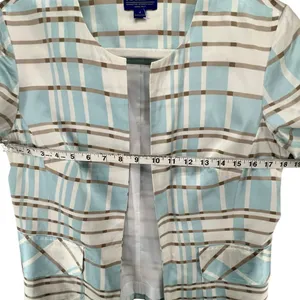 Pendleton Silk Blend Blazer Jacket 4 Blue Tan White Plaid Open Preppy‎ Summer thumbnail 7