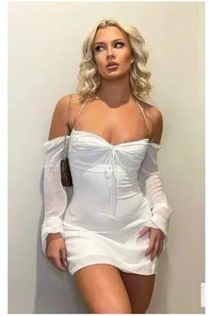 HOUSE OF CB Babydoll Halter Long Sleeve Minidress in Ivory Size X-Small thumbnail 1