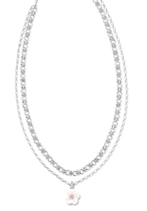 Kendra Scott Deliah Layered Necklace with Pink Flower Charm thumbnail 1