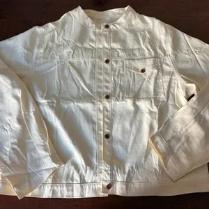 Utility Band Collar‎ Jacket Women One Size Cream New Minimalist Button Up Shirt thumbnail 2