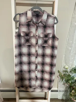 Plaid Sleeveless Shirt Dress in Pink with Belt thumbnail 2