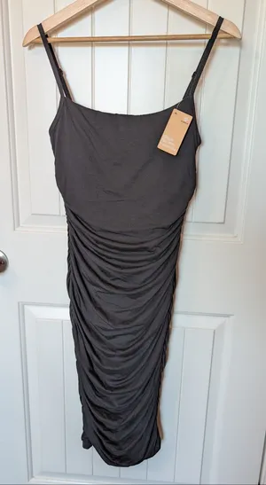 NWT Popilush Ruched Bodycon Midi Slip Dress Small Black thumbnail 1