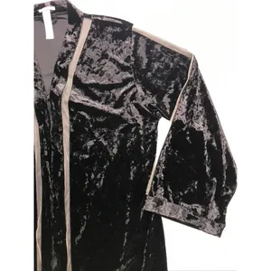 Savage X Fenty Womens Black Crushed Velvet Robe‎ Sheer Mesh Trim MD/LG Kimono thumbnail 3