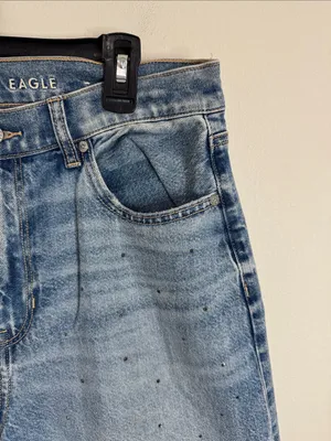 American Eagle Strigid Curvy Embellished Bling Super High Waist Baggy Straight Jeans sz 10L thumbnail 8