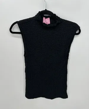 Muse Republic Clothing Black Textured Mock Neck Sleeveless Top Sz S‎ Minimalist thumbnail 1
