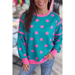 Polka Dot Contrast Patchwork Round Neck Baggy Sweatshirt thumbnail 4