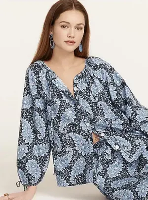 Collection tie-sleeve button-front top in Ratti® Pacific paisley XXL thumbnail 1