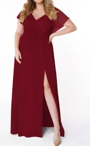 Azazie Women's Rylee Dress Burgundy A-Line Pleated Chiffon Surplice Neck Keyhole thumbnail 1