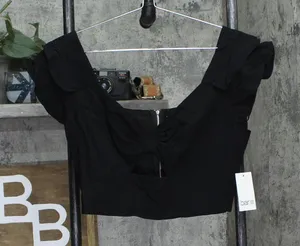 NWT Bar III Womens Ruffled-Sleeve Crop Top Deep Black 12 thumbnail 1