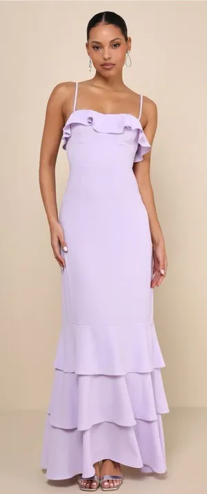 LULU’S Lively Evenings Lavender Sleeveless Tiered Maxi Dress thumbnail 1
