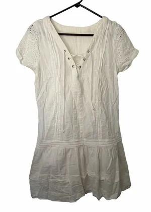 Abercrombie & Fitch White Lace V Neck Eyelet Lace Short Sleeve Dress Beach thumbnail 1