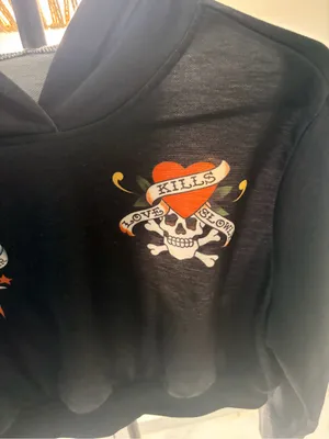 Black Hoodie with Colorful Tattoo-Style Graphics thumbnail 3