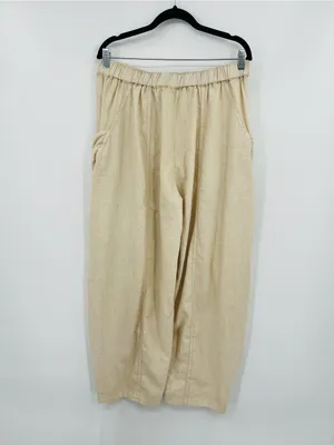 🆕 NWT Free People High Road Barrel Pants Linen Boho Wide-Leg Pockets Tan Large thumbnail 14