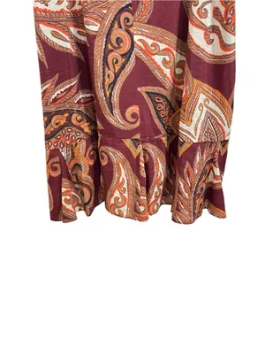 FARM Rio Paisley Floral Print Mini Dress Burgundy Puff Sleeve Size Large thumbnail 6