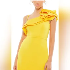 NWT‎ leena For Mac Duggal #55286 Ruffle One-Shoulder Mini Dress Lemon Sz 2 $278 thumbnail 6