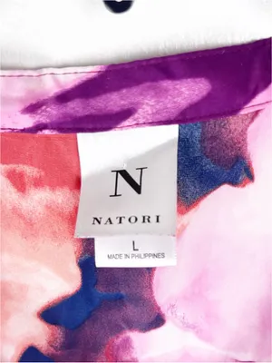 NATORI Multicolored Watercolors Short Sleeves Tunic Top Large Casual Flowy Artsy thumbnail 3