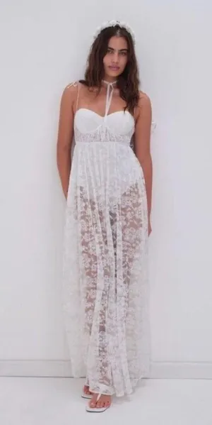 For Love & Lemons Lorena Lace Bodysuit Maxi Dress Bridal Coquette Size Small NWT thumbnail 2